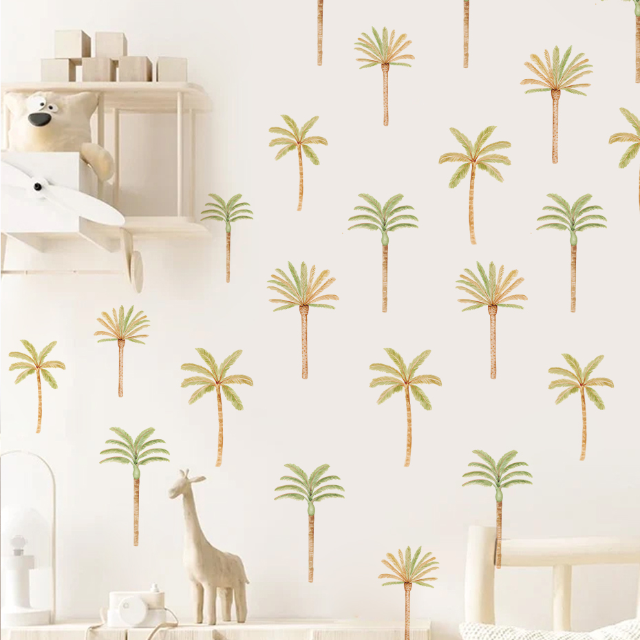 Baby Nursery Vinyl Wall Stickers - ヤシの木の自由奔放に生きるスタイルのウォールステッカー,ビニール,子供の寝室の装飾,女の赤ちゃんと男の子の部屋のアートステッカー