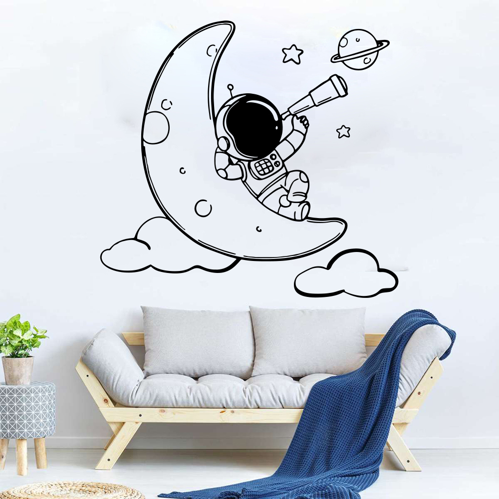 Baby Nursery Vinyl Wall Stickers - ウォールステッカー漫画宇宙飛行士,赤ちゃんの部屋,子供部屋,天文学スペース,空の星,プレイルームのビニール装飾