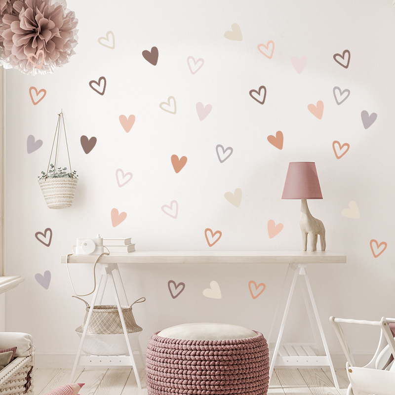 Baby Nursery Vinyl Wall Stickers - ハート柄のクリエイティブなウォールステッカー。子供部屋、ベビールーム、男の子・女の子の部屋に。壁に貼るアートデコレーション、ビニール製の壁画、子供部屋や家のインテリアに。