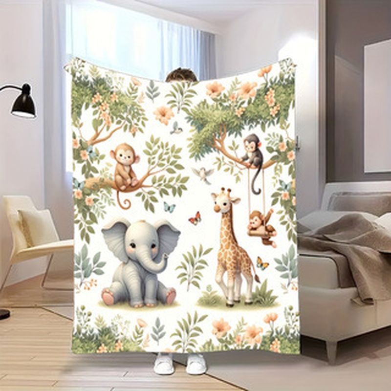 Baby Nursery Jungle - VIKAMA 水彩画ジャングル動物ベビーブランケット象キリン猿プリントソフトフランネル幼児昼寝ブランケット保育園装飾ギフト
