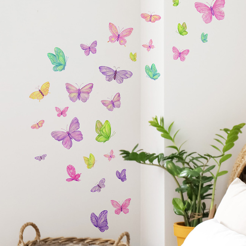 Baby Nursery Wall Decals - ロマンチックな蝶のウォールステッカー クリエイティブな家の壁装飾 自己粘着式 子供部屋の装飾 寝室の背景壁装飾