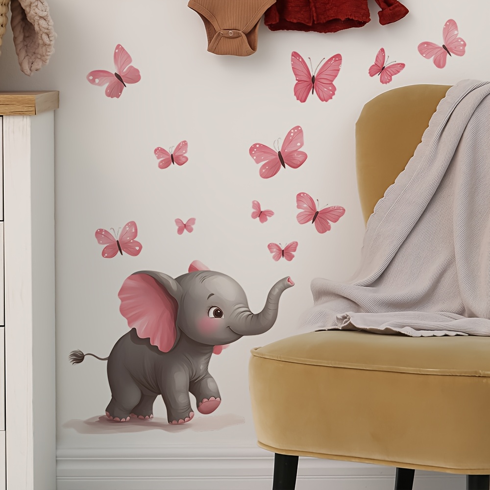 Baby Nursery Elephant Theme - 1個入り 赤ちゃん用ゾウと蝶のテーマ ウォールステッカー、粘着式、子供部屋、保育園、寝室に最適、子供へのクリエイティブなギフト