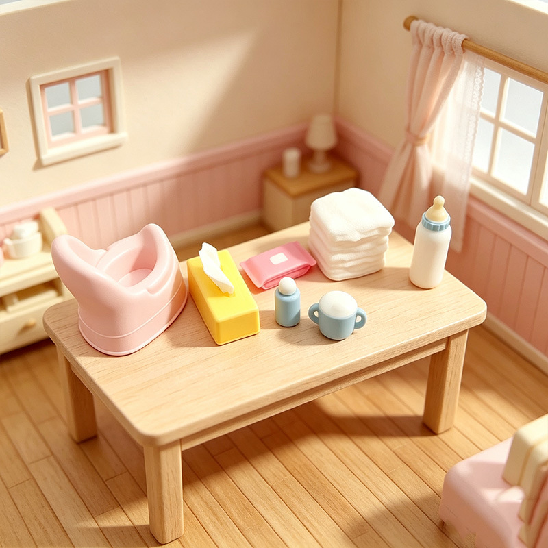 Baby Nursery Layout - 1:12 ドールハウス用 ミニチュアベビー用品セット。ミニチュア食品、ごっこ遊び用おもちゃ、DIYジオラマ、保育園のシーンレイアウト、装飾に。