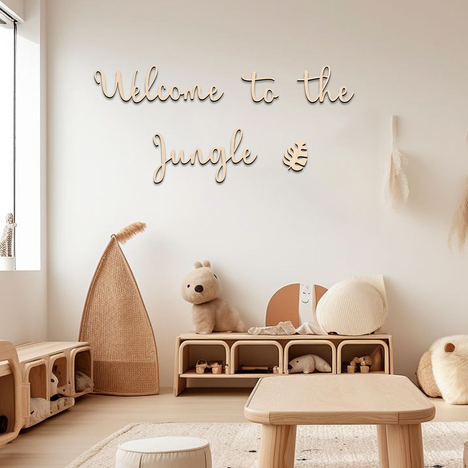 Baby Nursery Jungle - ジャングルへようこそ 木製サイン - 子供部屋の装飾、森の保育園の壁飾り、ジャングル動物のテーマ、ベビーシャワーギフト、家の装飾