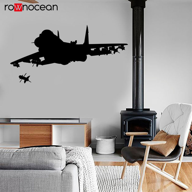 Baby Nursery Wall Decals - ジェット戦闘機発射ミサイル軍事テーマウォールステッカービニールホームインテリアルームインテリアデザインキッズボーイズカール壁画3623