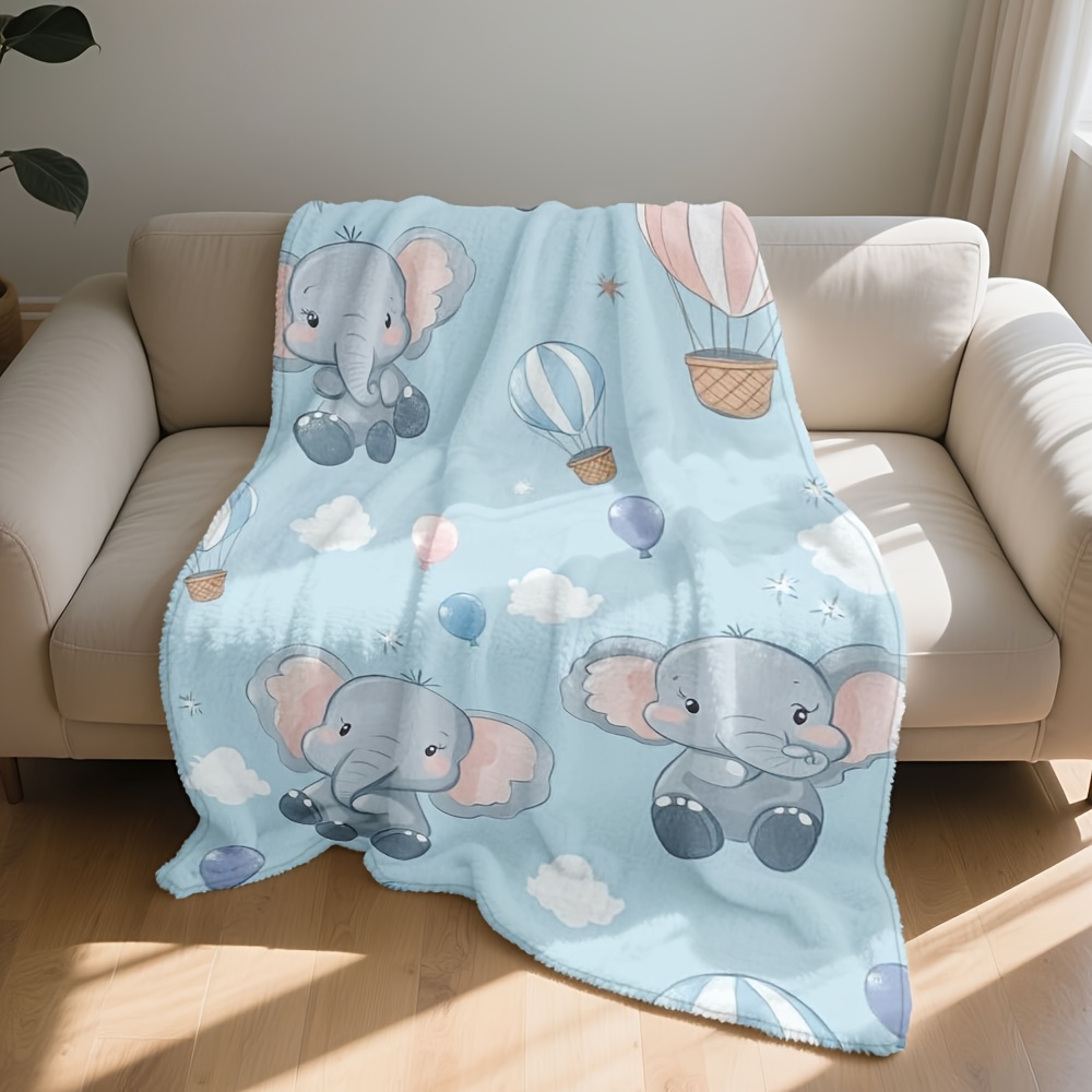 愛らしい赤ちゃん象の熱気球水彩画柄スローケット、子供・幼児の - Baby Nursery Elephant Theme のレビューと価格
