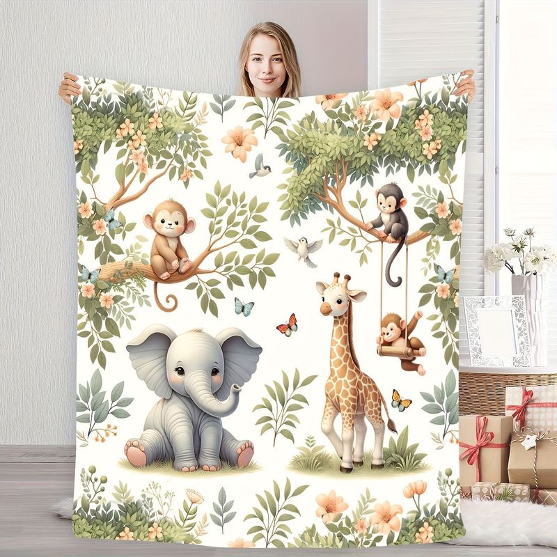 VIKAMA 水彩画ジャングル動物ベビーブランケット象キリン - Baby Nursery Jungle のレビューと価格