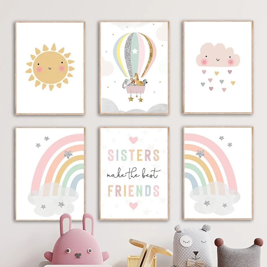 キリン象熱気球太陽虹保育園北欧ポスターやプリント壁アートキャ - Baby Nursery Paintings のレビューと価格