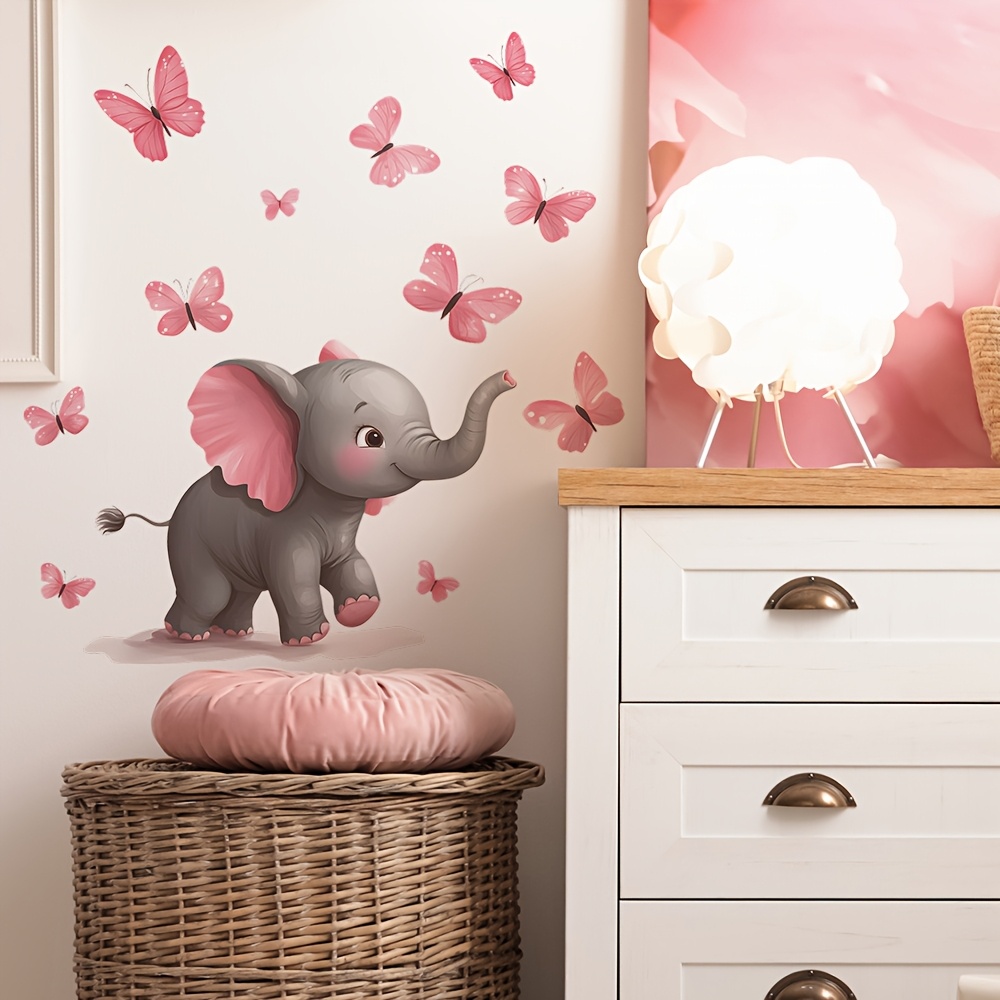 1個入り 赤ちゃん用ゾウと蝶のテーマ ウォールステッカー、粘 - Baby Nursery Elephant Theme のレビューと価格