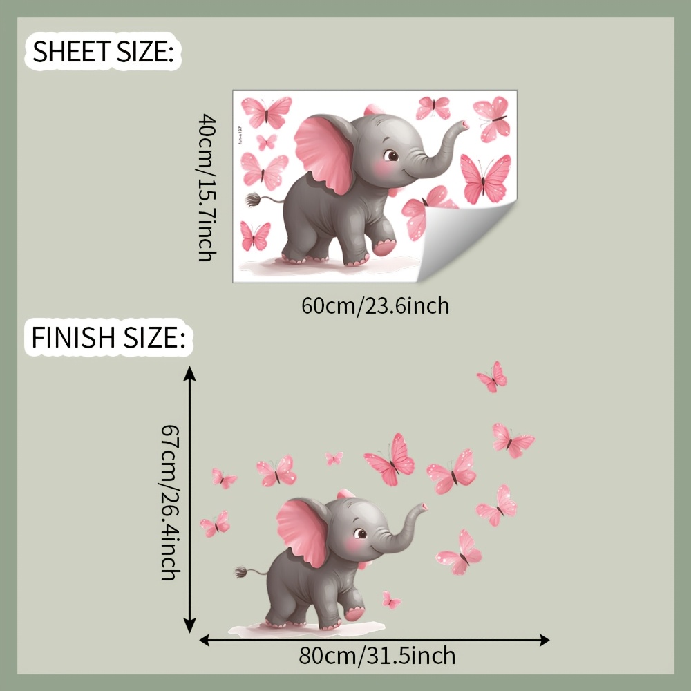 1個入り 赤ちゃん用ゾウと蝶のテーマ ウォールステッカー、粘 - Baby Nursery Elephant Theme のレビューと価格