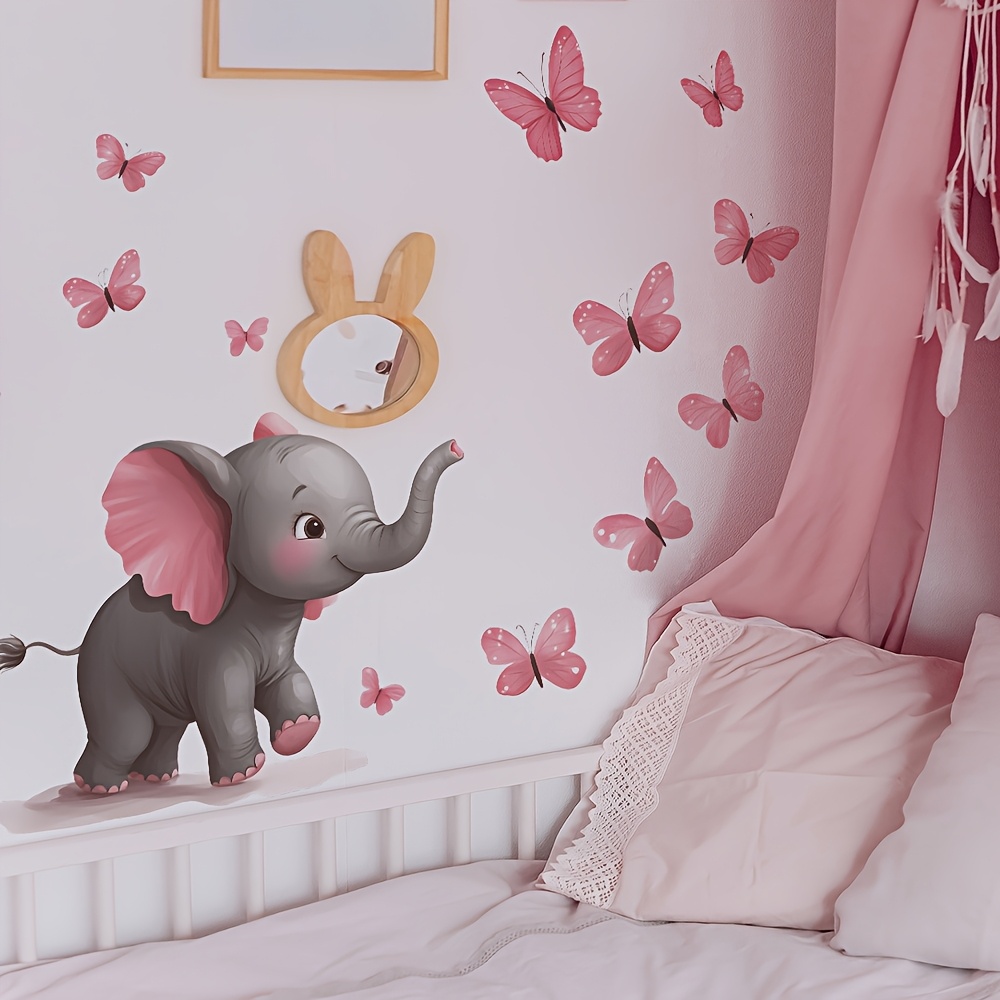 1個入り 赤ちゃん用ゾウと蝶のテーマ ウォールステッカー、粘 - Baby Nursery Elephant Theme のレビューと価格