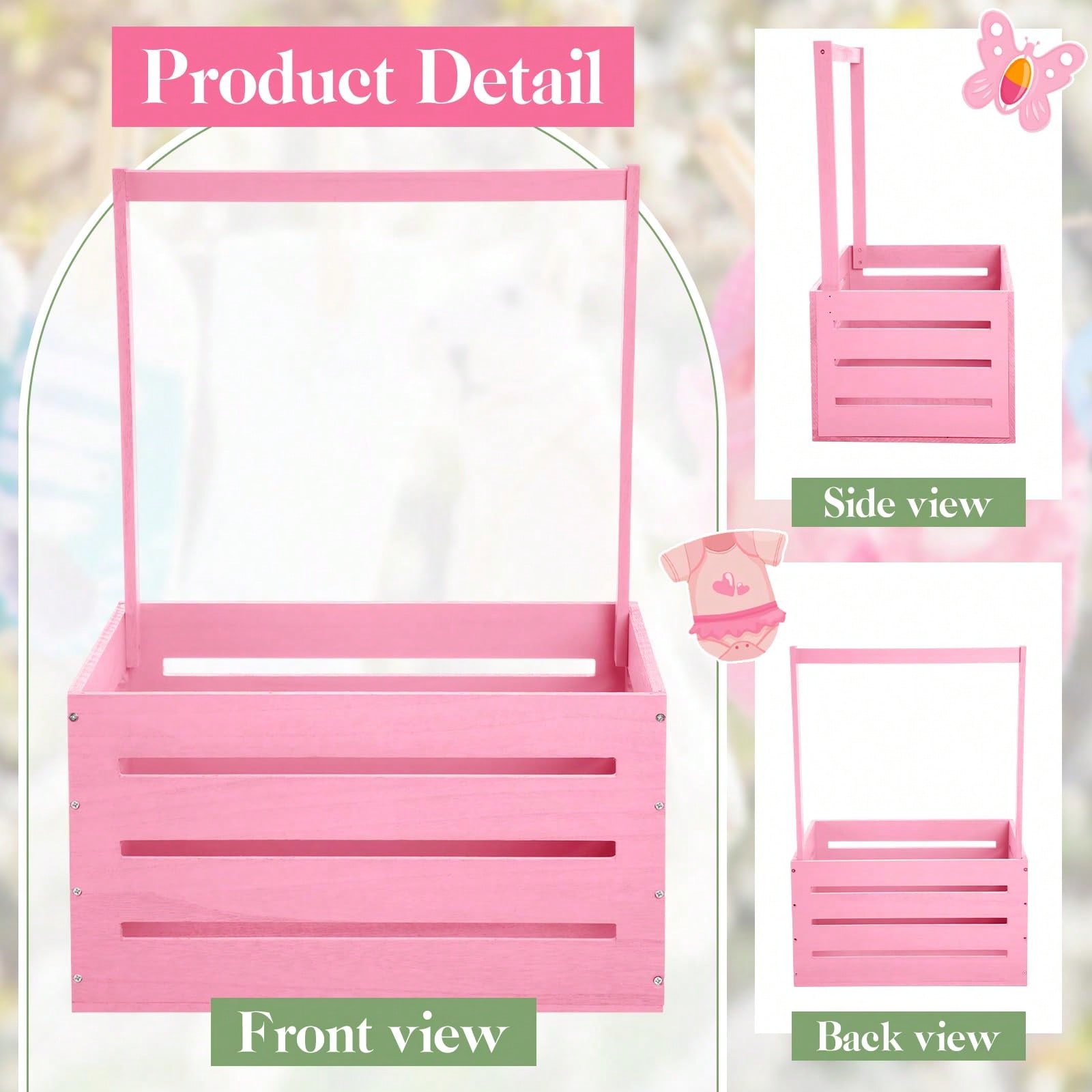 木製ベビーシャワー用収納箱、かわいいピンクの木製ハンギングバ - Baby Nursery Uniform のレビューと価格