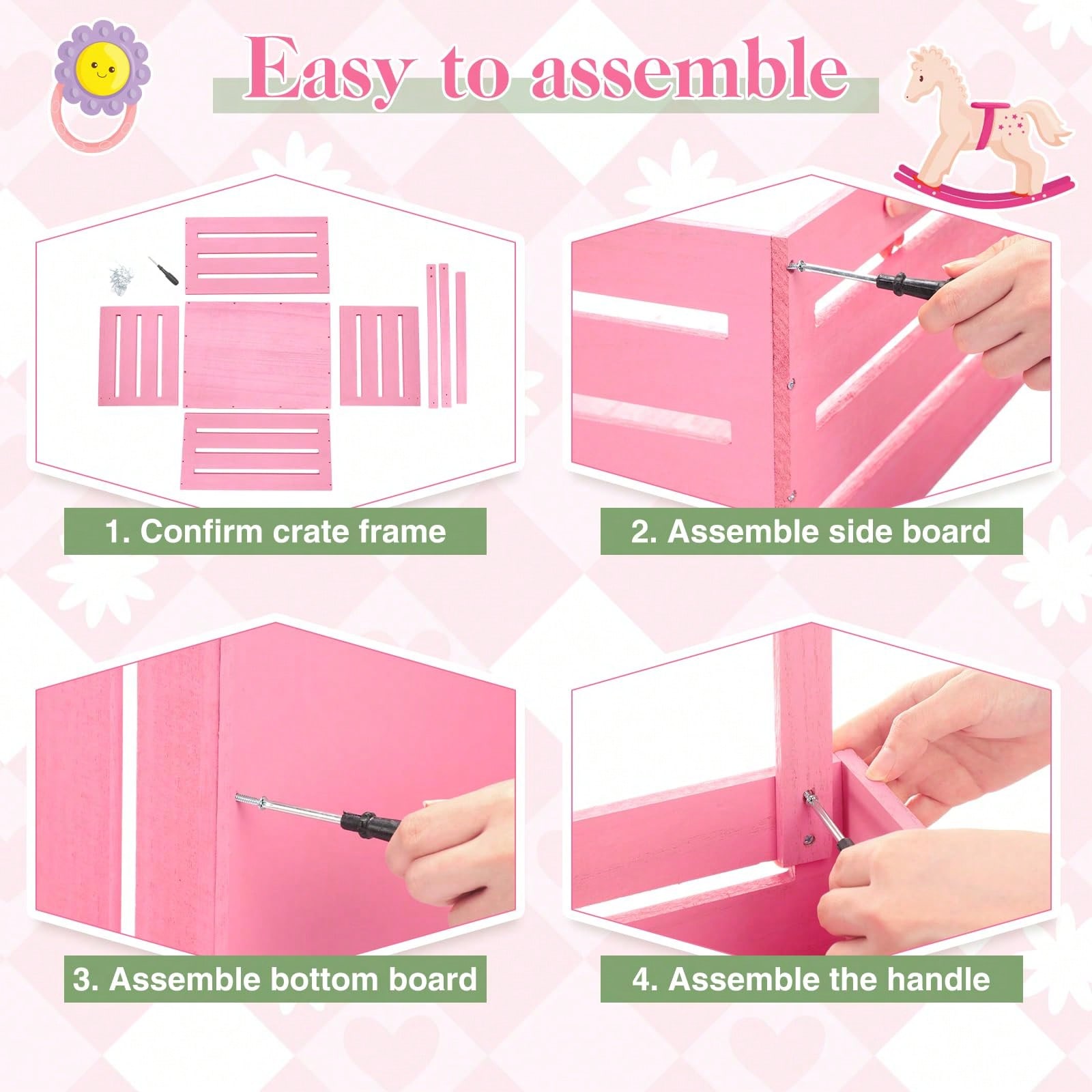 木製ベビーシャワー用収納箱、かわいいピンクの木製ハンギングバ - Baby Nursery Uniform のレビューと価格