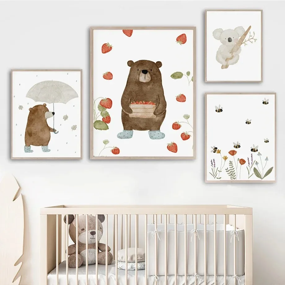 かわいいボヘミアン風アニマルベアハリネズミコアラ蜂ウサギ保育 - Baby Nursery Paintings のレビューと価格