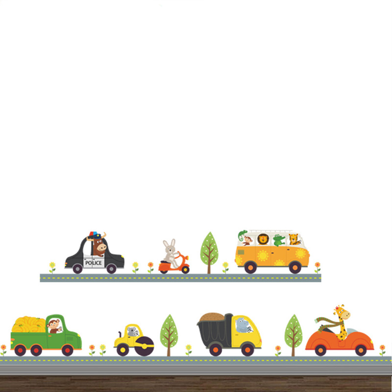 漫画の動物の車のウォールステッカー,子供部屋の装飾,背景の装 - Baby Nursery Wall Decals のレビューと価格