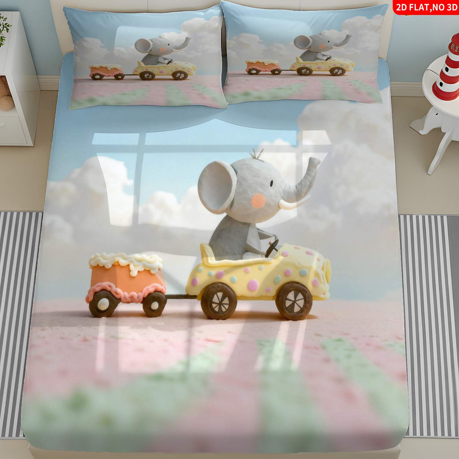 クリスマス2Dデジタルプリント3点寝具セット（フィットシーツ - Baby Nursery Elephant Theme のレビューと価格