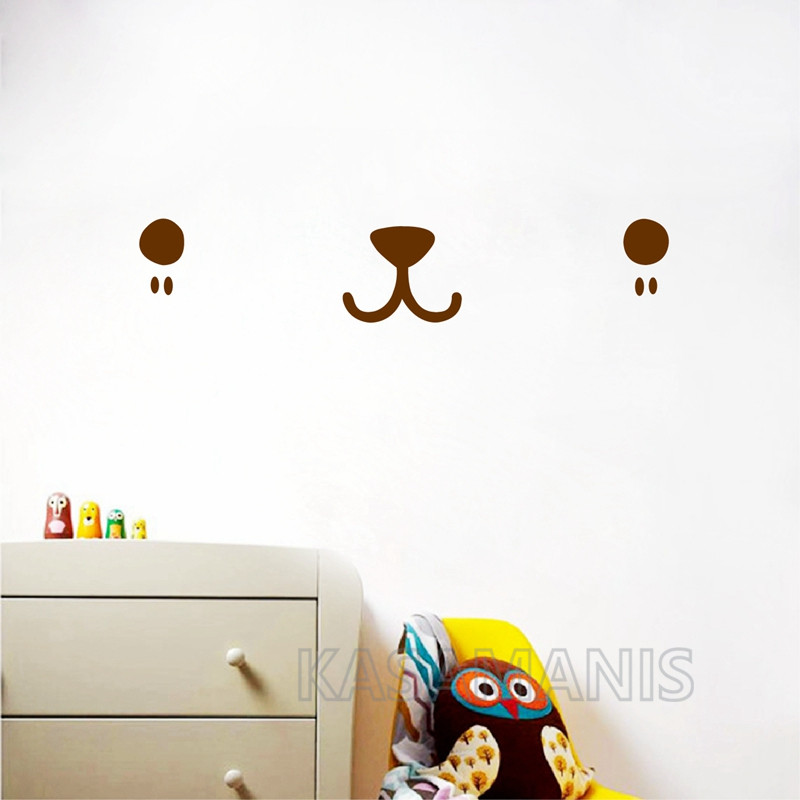 ウォールステッカーかわいいカワイイフェイスアートデカール猫犬 - Baby Nursery Vinyl Wall Stickers のレビューと価格