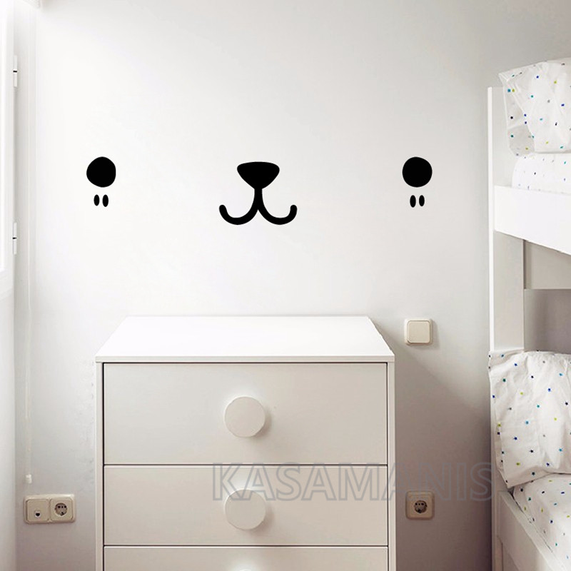 ウォールステッカーかわいいカワイイフェイスアートデカール猫犬 - Baby Nursery Vinyl Wall Stickers のレビューと価格