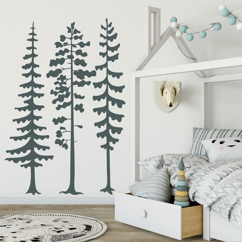 ミニマリスト森林松の木ウォールデカール自然森林ビニールウォー - Baby Nursery Vinyl Wall Stickers のレビューと価格