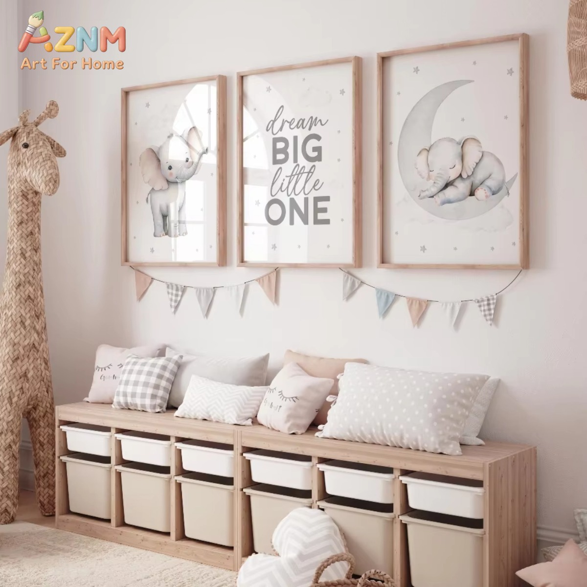 AZNM 象保育園プリントセットニュートラルベビールーム装飾 - Baby Nursery Elephant Theme のレビューと価格