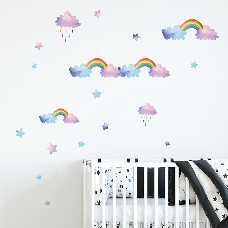 漫画の雲と虹のウォールステッカー 子供部屋 ワードローブ ホ - Baby Nursery Layout のレビューと価格