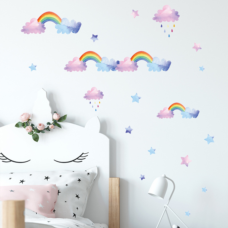 漫画の雲と虹のウォールステッカー 子供部屋 ワードローブ ホ - Baby Nursery Layout のレビューと価格