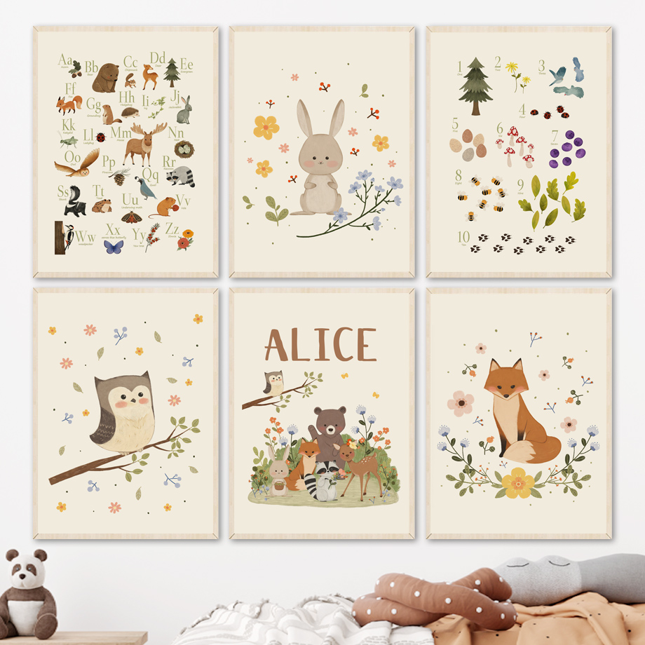 1枚入りフレームレス可愛いウサギキツネフクロウクマアルファベ - Baby Nursery Paintings のレビューと価格