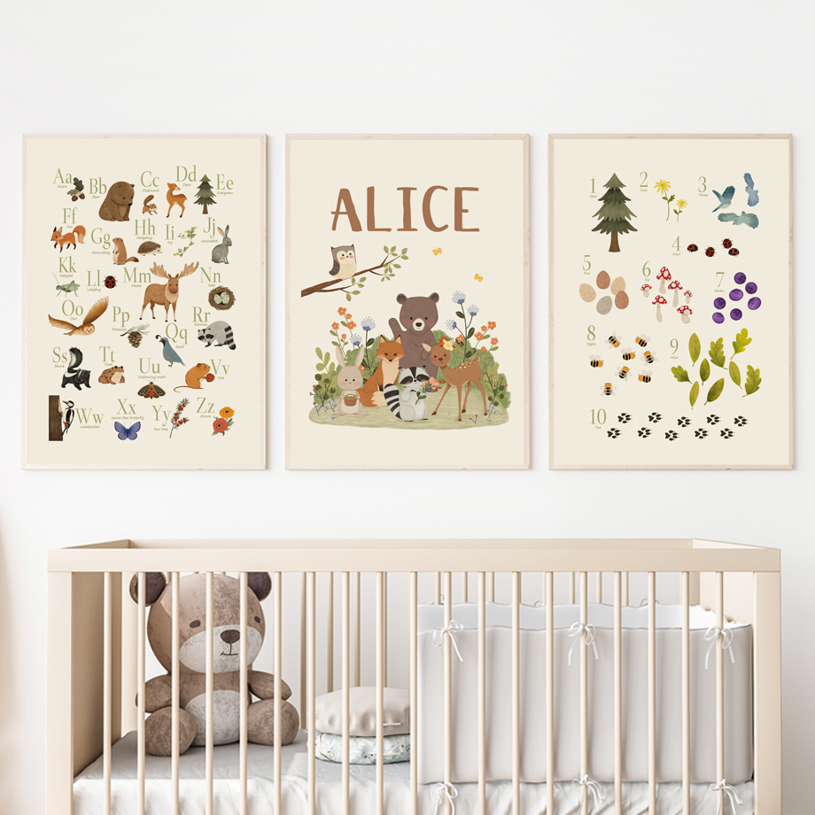 1枚入りフレームレス可愛いウサギキツネフクロウクマアルファベ - Baby Nursery Paintings のレビューと価格