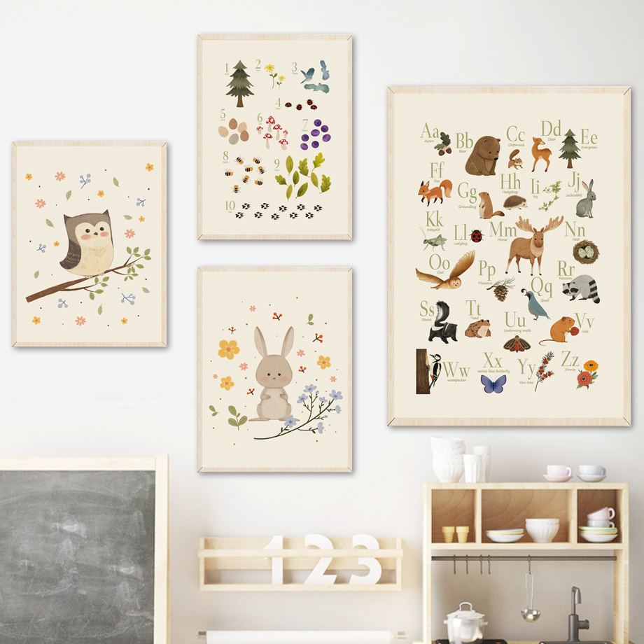 1枚入りフレームレス可愛いウサギキツネフクロウクマアルファベ - Baby Nursery Paintings のレビューと価格