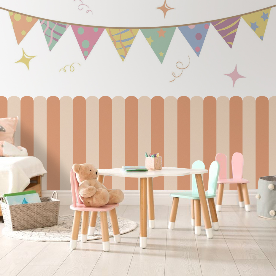 マルチカラー縦ストライプアーク壁紙保育園子供壁アートキッズル - Baby Nursery Wall Decals のレビューと価格